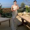 Sexy Suspender Premium Temperament Dress Pleated Lace Hip Wrap Hotel Dress Long Dress