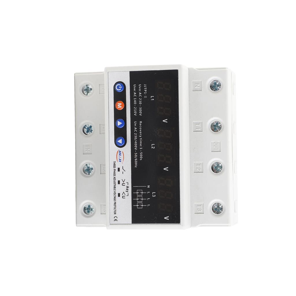 Three Phase Over And Under Voltage Protector Automatic Recovery Din Rail Adjustable Voltage Protective Device 63A 380V