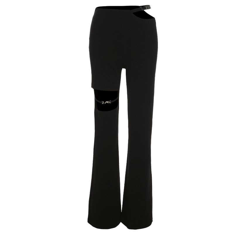 

# Sisjuly# Модный Крутой Девушка Сексуальный Шикарный Дизайн Вырез Повседневные Брюки Женские Панк Жареный Уличный Стиль Брюки с Высокой Посадкой Black L