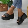 Women's Outdoor Wedge Slide Slippers, Summer New Chunky Sole Sequin Trendy Fashion Casual One‑Strap Sandals