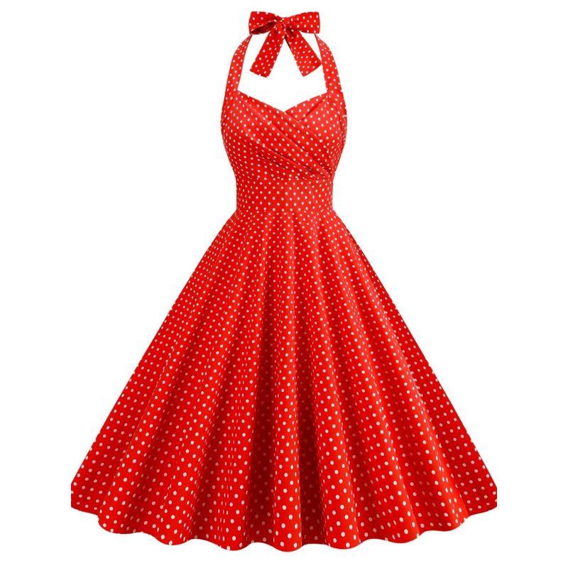 Retro Dots Dress Dance Performance Halter Strap