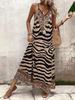 Women's Summer V-Neck Leopard Print Strappy Beach Dress