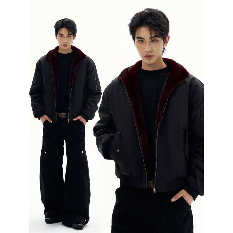 Kisko Winter American-Style Fur Collar Quilted Bomber Jacket with Stand Collar for Men and Women, Trendy Brand, Cool and Warm Cotton Coat