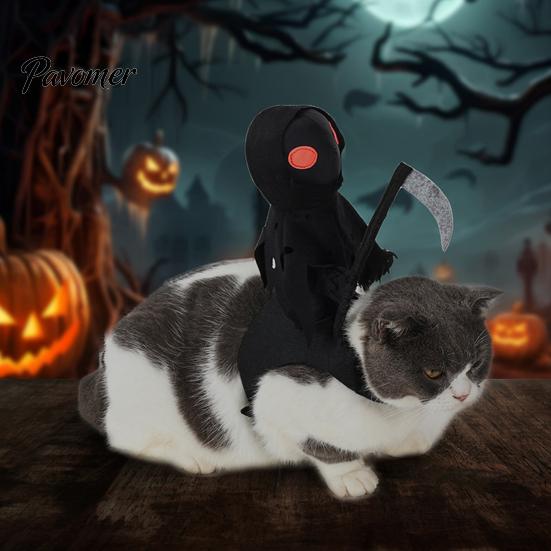 Grim Reaper Dog Outfit Halloween Costume, Rider 3D Cosplay Outfit, Funny Cute Cat Apparel Holiday Pet for Small Medium And Large Cats Dogs Comfortable