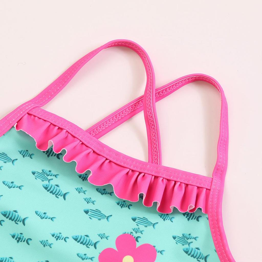 Flamingo Ruffle One-Piece Swimsuit for Girls: Cute, Comfortable, High-Elastic, High-Quality