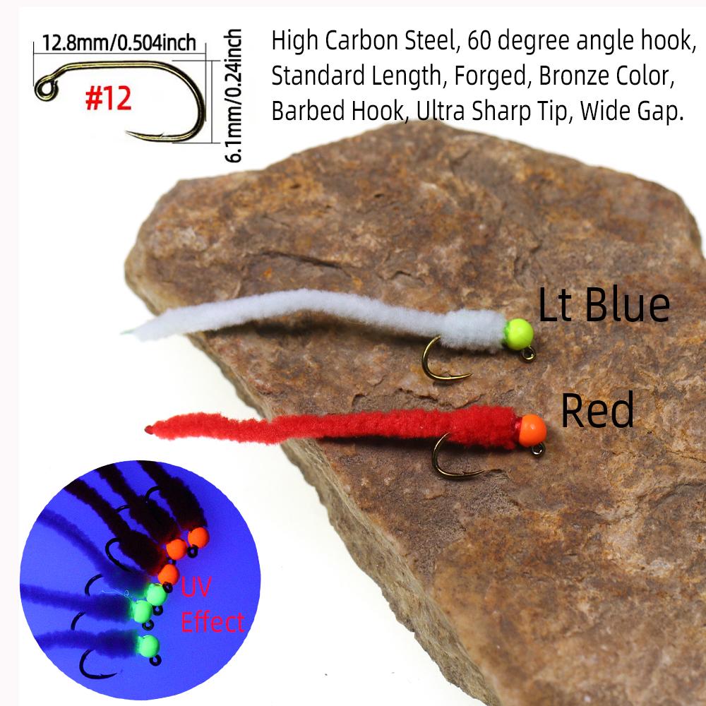 6PCS Tungsten Bead Head Squirmy Worm Jig Hook Fast Sinking Wet Fly San Juan Worm Euro Nymphs Trout Fishing Lure Bait