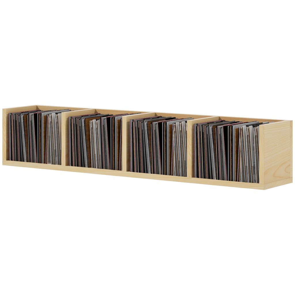 Wall Mount 84 CD / 56 DVD/Blu-ray/ Media Storage Rack 4 Cubes Wooden Shelf Organizer Unit Bookcase Display, Natural
