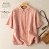 Solid Color Short-Sleeve Pullover Linen Shirt for Women, Vintage Hong Kong Style Cotton-Linen Blouse, 2026 Spring/Summer New Arrival