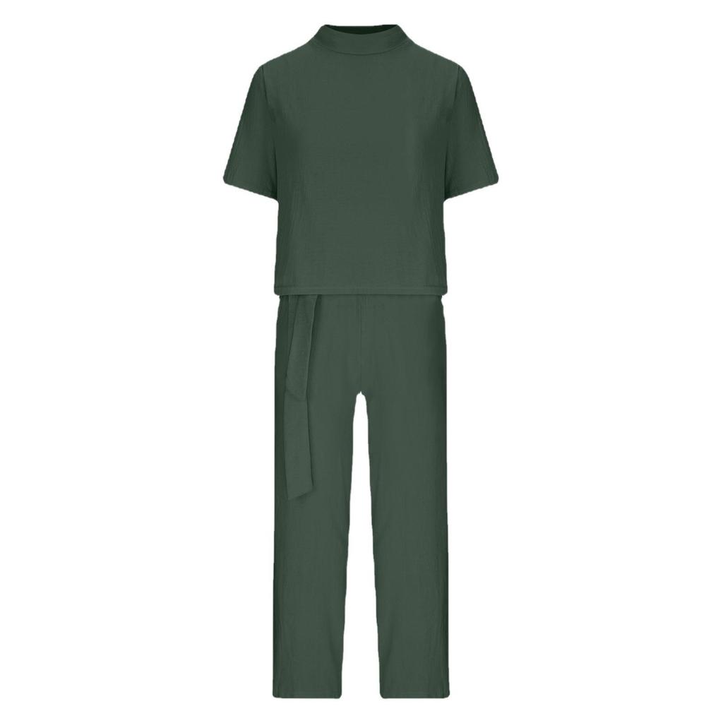 European & American Plus Size Women's Casual Summer Two-Piece Set with Short Sleeve Round Neck