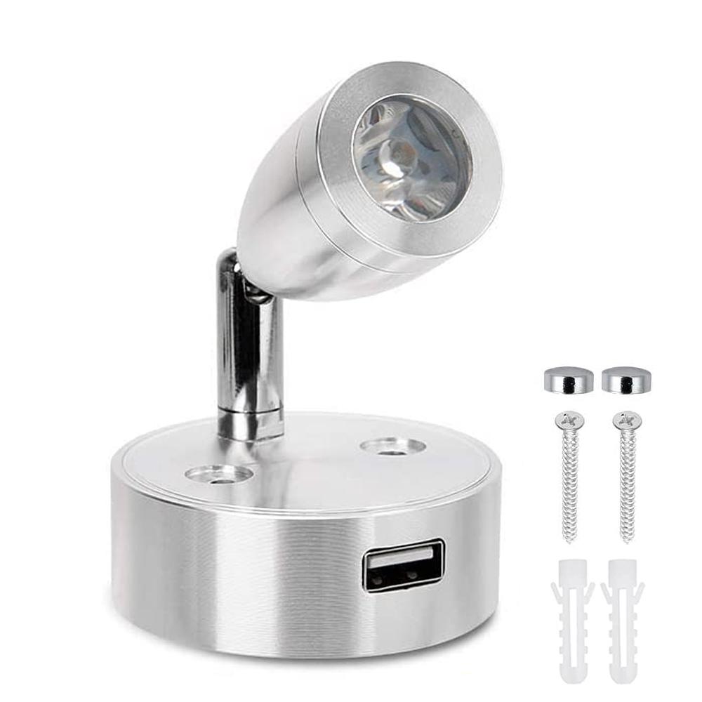 USB RV Lights Interior Reading Lamp LED Bedside Lamp 3W RV Wall Sconce Light Fixtures Rotatable Spot Lights Boat Camper Van Lamp