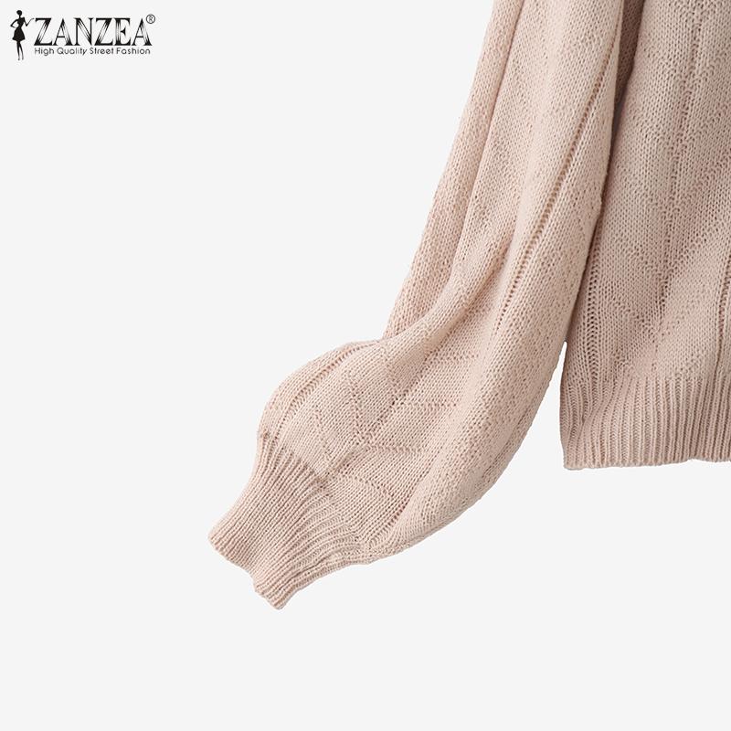 ZANZEA Women Autumn Winter Sweaters High Neck Long Sleeve Knitted Pullover Jumpers