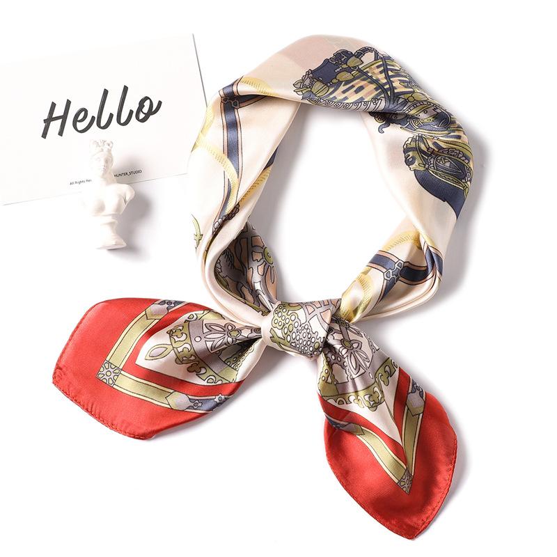 New printed silk scarf fashionable versatile scarf simulation silk small square scarf spring and summer thin sun protection decoration autumn and wint