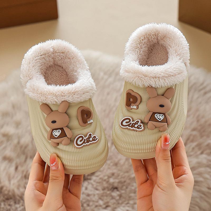 

2025 Cozy Cotton Slippers: Furry, Warm Cartoon Design with Thick Sole, Washable for Medium/Large Kids & Parent-Child Size 28-29