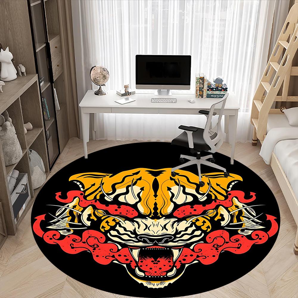 1PC Tiger Face Office Round Rug, Non Slip, Soft and Durable Office Rug for Interior Decoration, Perfect for Office
