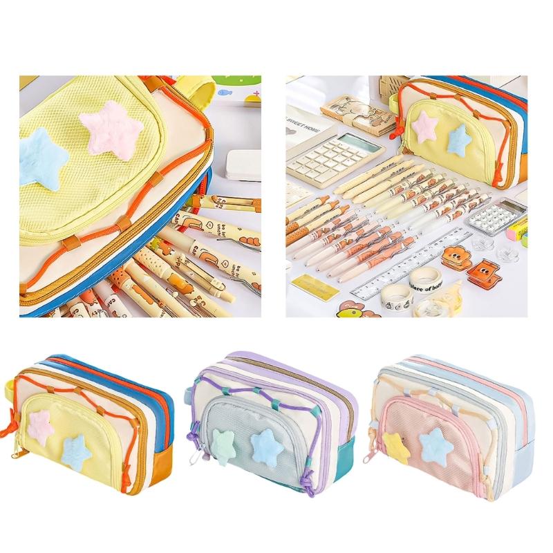 Large Capacity Pencil Case Fabric Pencils Bag Multi Compartments Pen Pouches Big Capacity Pens Organiser for Student