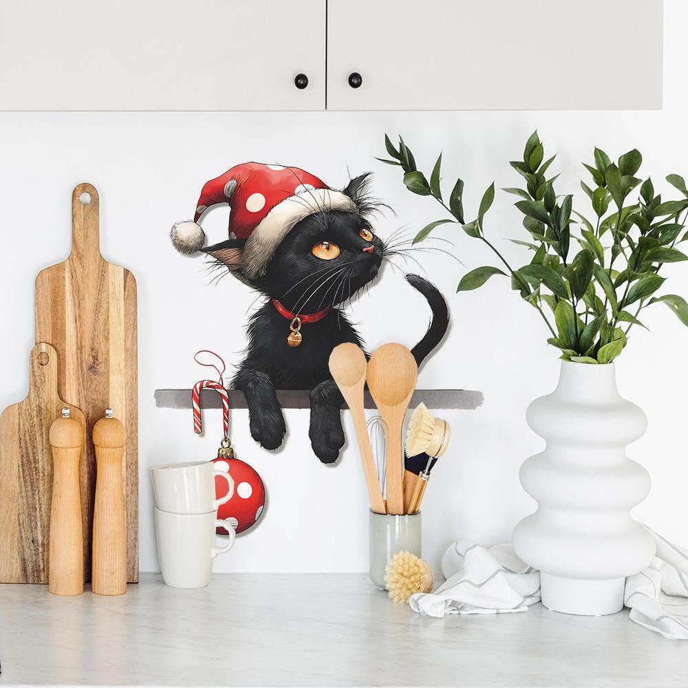 Kreativ Julstämning Liten Svart Katt Vardagsrum Entré Dekoration Klistermärken