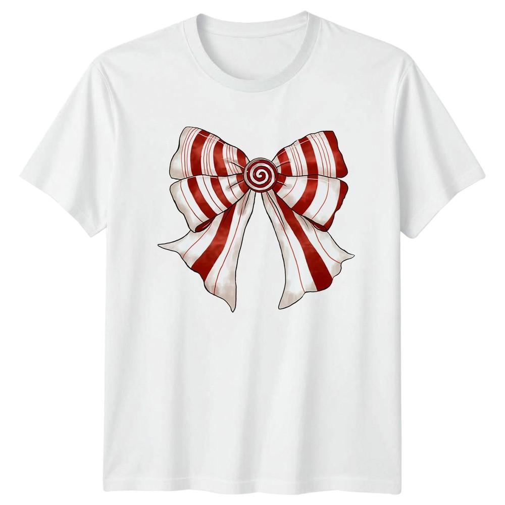 Candy Cane Bow Christmas Holidays Unisexs TShirt Unisexs Graphic Tee S