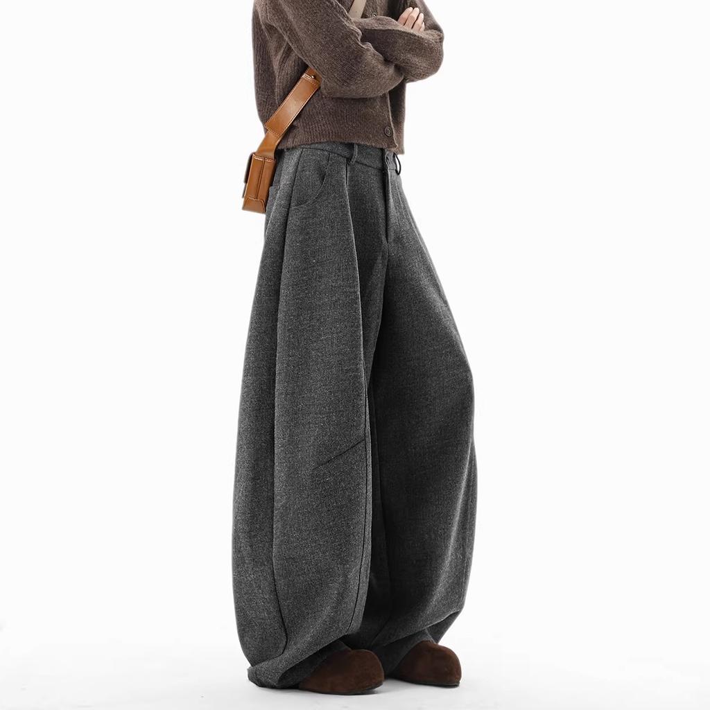 Old Money Style Retro Woolen Material Scimitar Casual Pants Men's Autumn and Winter New Loose Drape Trendy Brand Solid Color Wide-leg Trousers