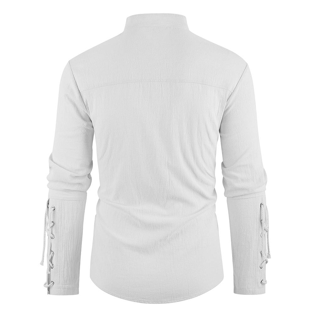 Men's Medieval Pirate Dress Stylish Streetwear Halloween Gothic Style V-neck Tops Solid Color Cotton Linen Breathable T-shirt