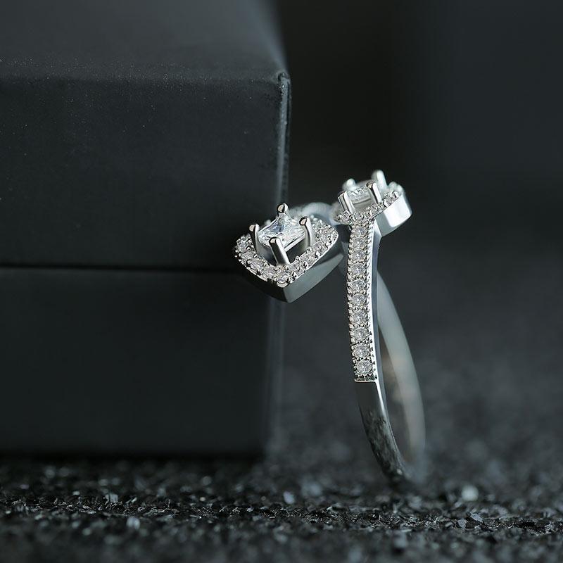 Luxury Micro Paved Line Cubic Zirconia Ring Geometric Shape Opening Jewelry for Women Anniversary Gift for Wife Wholesale