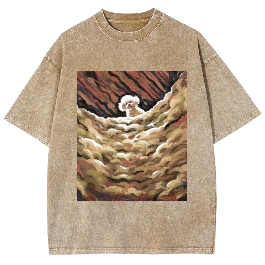 White Cartoon Teddy Dog Print Women T-Shirt Washed Denim Oversized Unisex Short Sleeve Cute Fashion Sweetheart Vintage Top