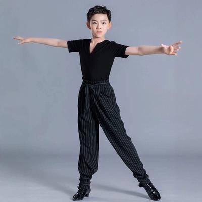 Boys Latin Dance Practice Performance Top Short/Long Sleeve Stretch Cotton Blend Costume Kids Training Exams
