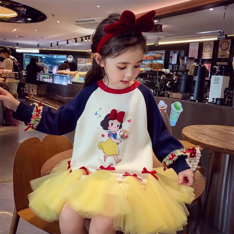 Autumn 2025 Korean Style Cartoon Long-Sleeved Sweatshirt Dress for Little Girls 120 cm