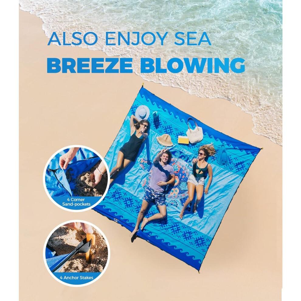 Beach Blanket 10'X9' Extra Large Waterproof Sandproof, Soft Sturdy Lightweight Portable for Beach Vacation Family Park Picnic Travel Camping