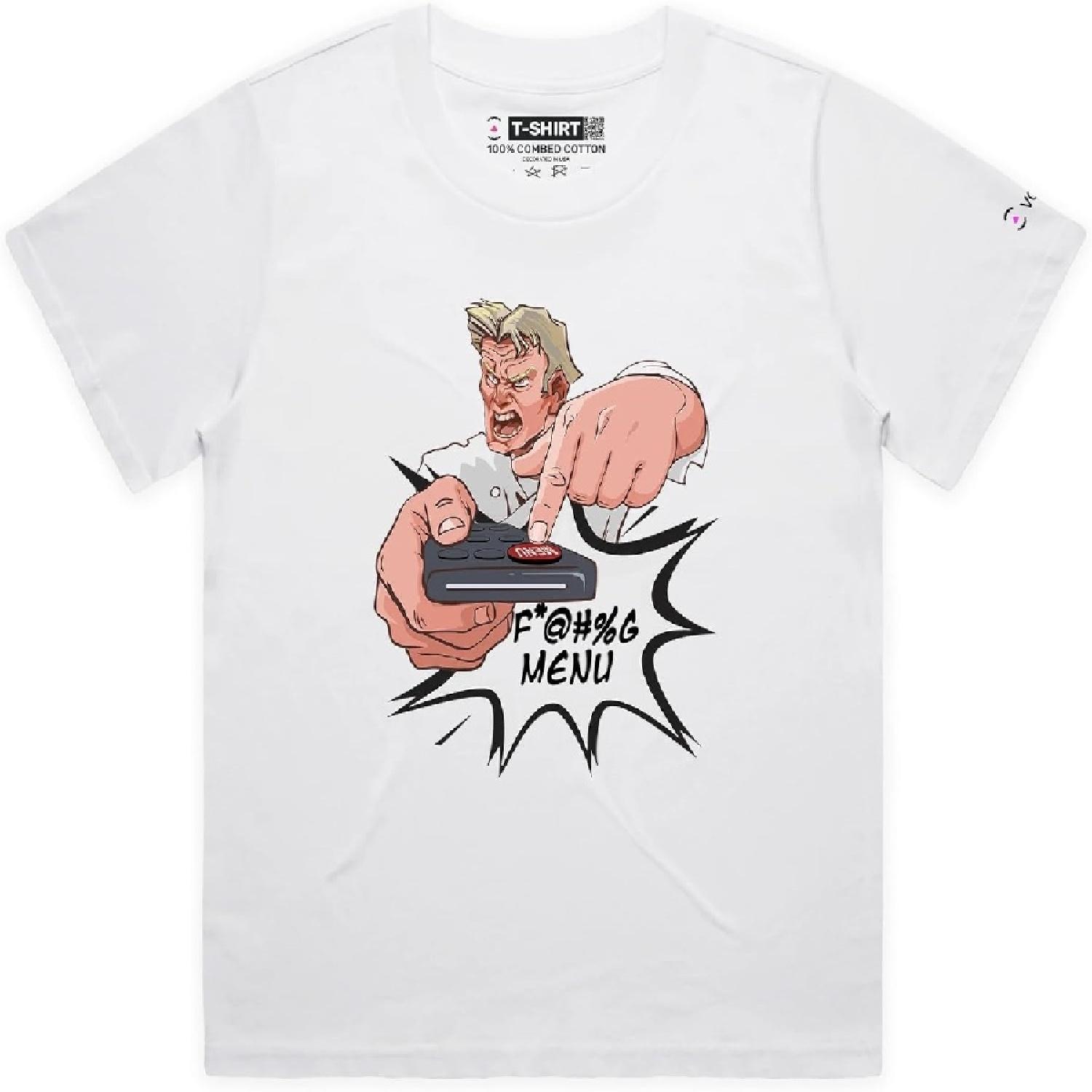 Chef Gordon with Remote Control Funny T-Shirt with Premium Graphic Popular Chef and Aggressive Tee Wordplay Tee S