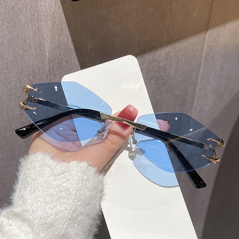 Metal Small Frame Polygonal Women's Sunglasses Fashion Rimless Rhombus Sun Glasses for Female Male Summer Traveling Eyewear