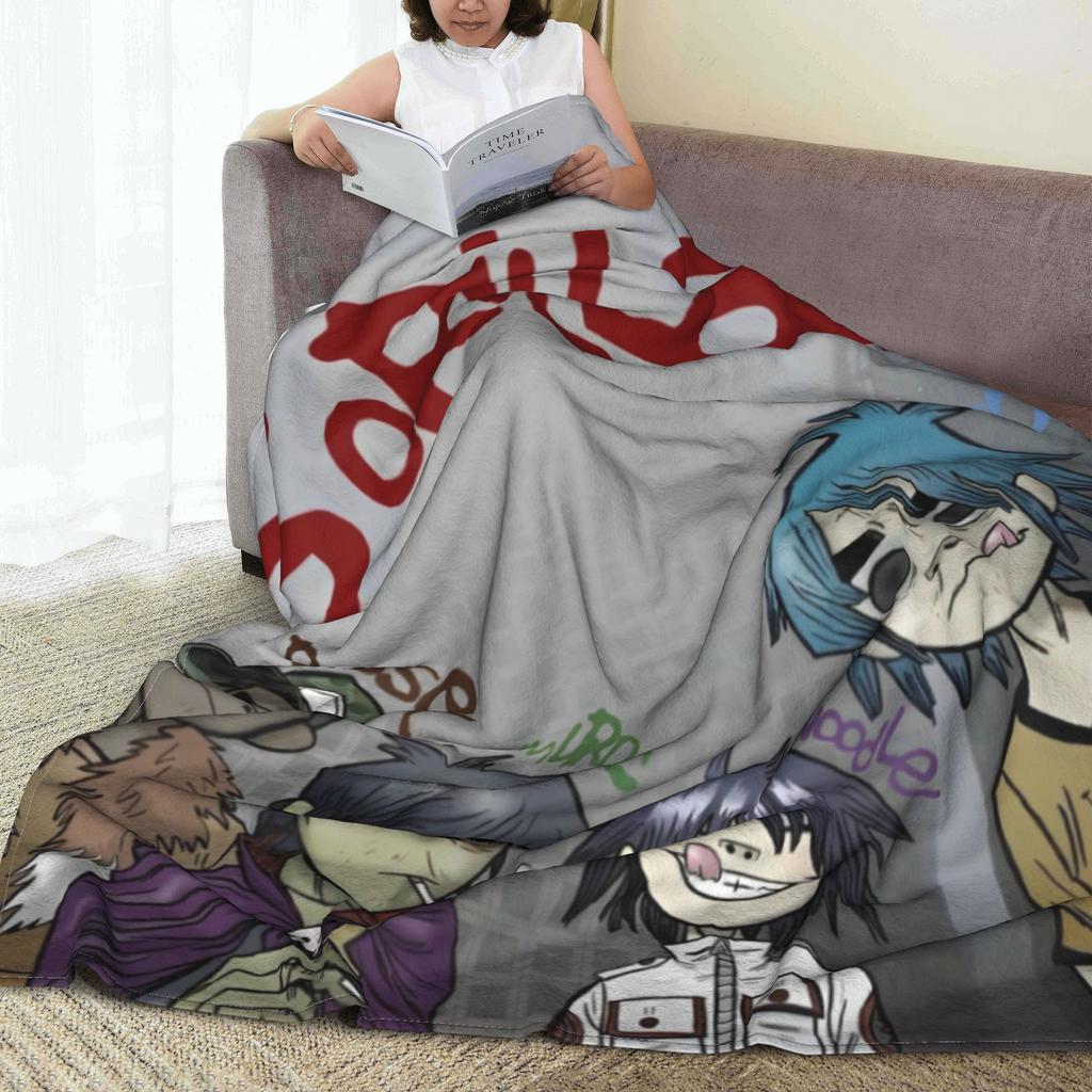 Music Band Gorillaz Knitted Blanket Fleece 90s Punk Rock Warm Throw Blanket for Outdoor Bed Plush Thin Quilt