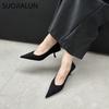 Fashion SUOJIALUN 2024 Autumn Pointed Toe Women Sexy Shallow Slip On Pumps Shoes Fashion Thin High Heel Ladies Elegant Dress Boat Shoes