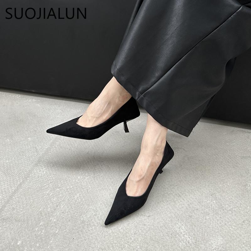 Fashion SUOJIALUN 2024 Autumn Pointed Toe Women Sexy Shallow Slip On Pumps Shoes Fashion Thin High Heel Ladies Elegant Dress Boat Shoes