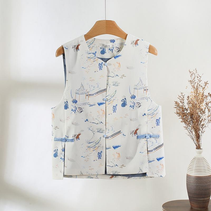 

Antique high-end buckle vest high-end annual print top vest XXXL [Recommended 138-75kg]