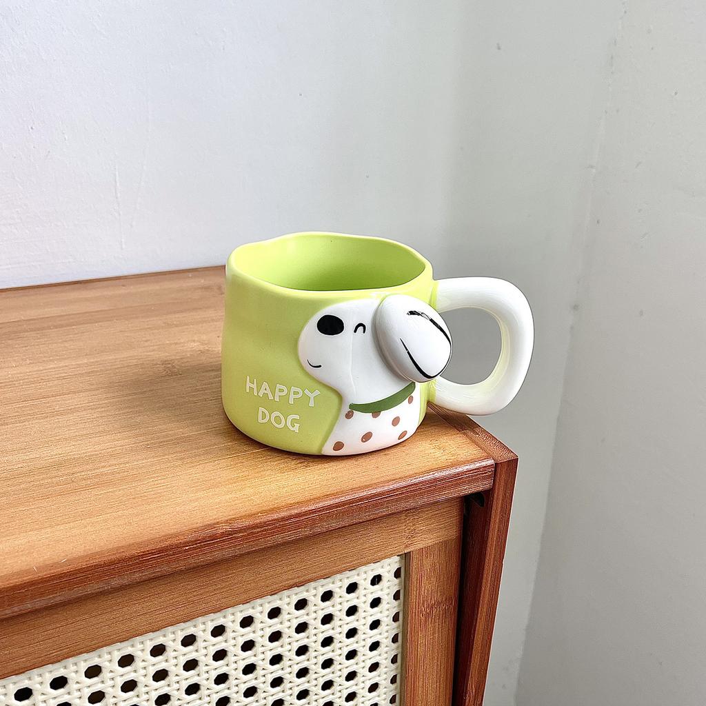Niedlicher Relief Welpenbecher Große Kapazität Keramiktasse Paar Zuhause Wasserbecher Büro Kaffee Frühstückstasse