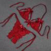 Sexy Women's Detachable Three Point Two-piece Set Open Crotch Mini Panties Lace Lingerie Thong Strap Underwear