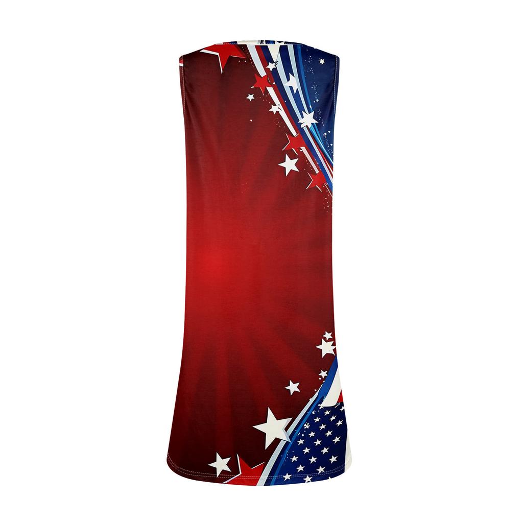Summer Dresses For Women Beach Boho Sleeveless Independence Printing Tshirt Tank Sundresses