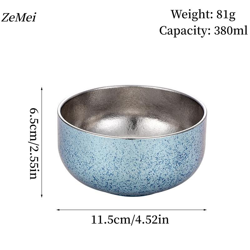 1Pcs Pure Titanium Double-Layer Bowl,Outdoors Heat-Resistant Home Rice Bowl Food Tableware,11.5 cm Insulated Plate Kitchenware