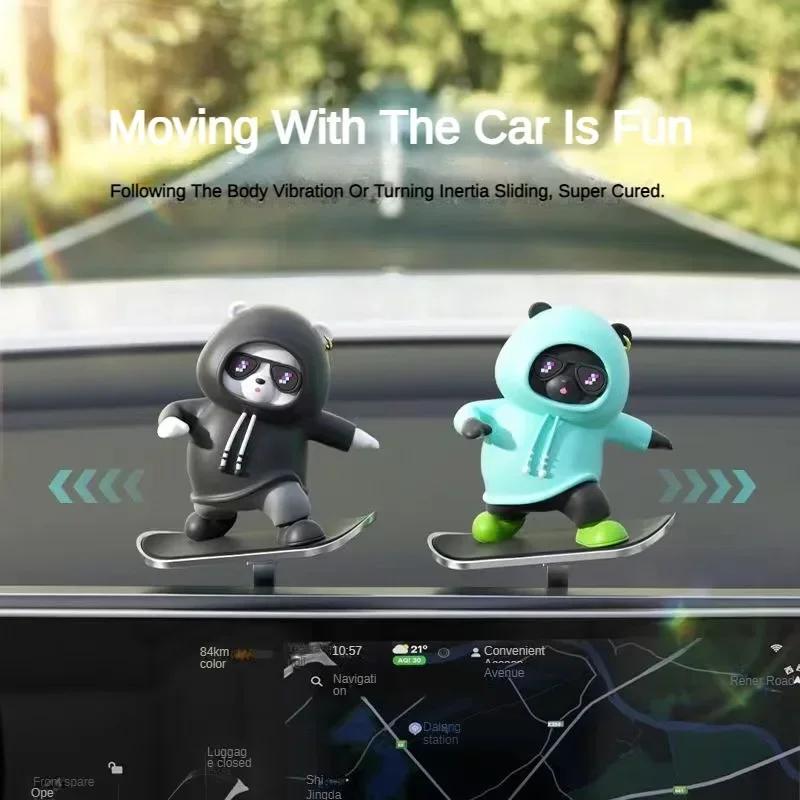 Interesting Car Interior Decoration Mini Cute Cartoon Skateboard Bear Central Control Screen Sliding Creative Car Ornaments