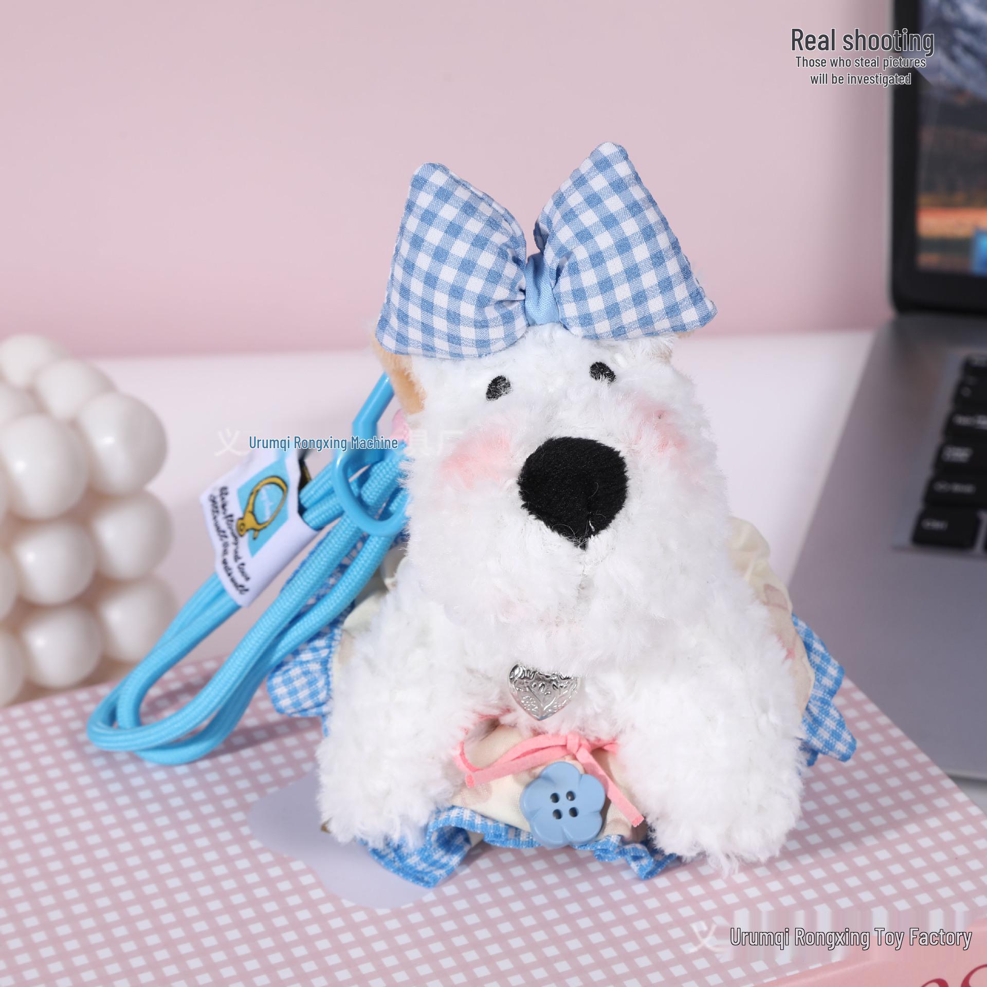 

Плюшевый кулон в виде вест-хайленд-вайт-терьера - Милый мультяшный в клетчатом платье принцессы Keychain