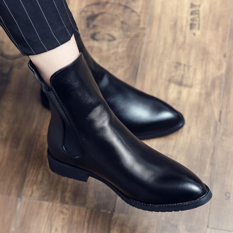 English Chelsea Boots Autumn Winter Martin Short Boots Hairstylist Pointed Boots High Top Leather Shoes