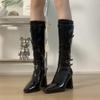 Winter Fashion Pointed Toe Woman Knee-High Boots Street Style High Heels Ladies Belt Buckle Long Booties Shoes