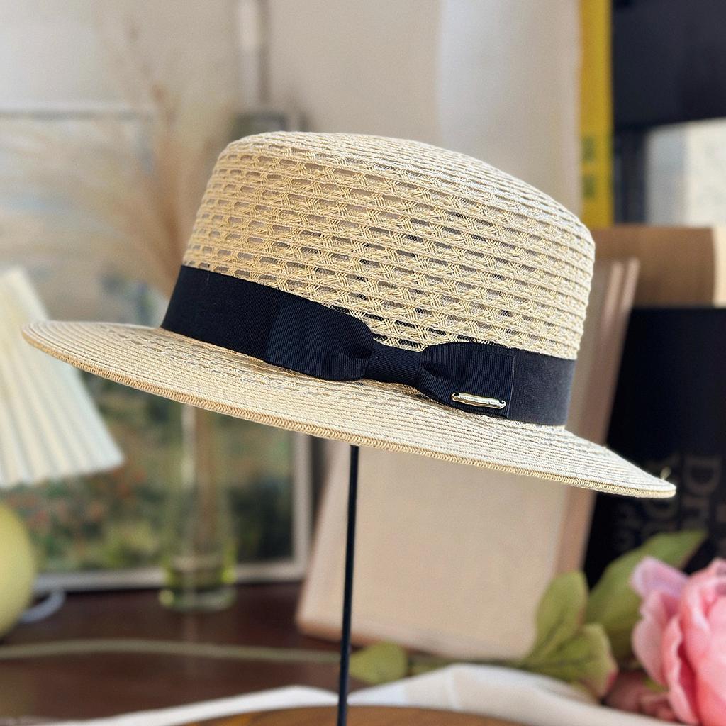 Spring and Summer New Products, Hand-woven Hollow Short Brim Neutral Wind Top Hat, Vacation Travel Shading Straw Beach Hat, Flat Top Hat