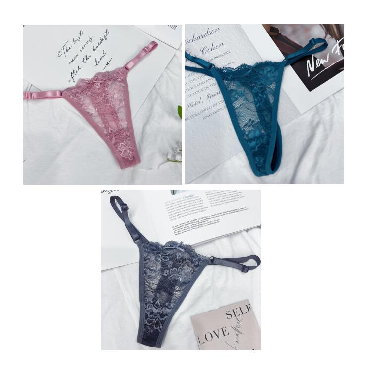 3Pcs/Set Adjustable Belt Sexy Women Lace Thong Panties Low Waist G-String Underwear Hollow Out Lace Lingerie