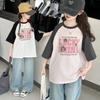 Girls' Short Sleeved Summer New Style Slimming Color Blocked Medium and Large Children's Stylish T-shirt Fashionable Pure Cotton Top