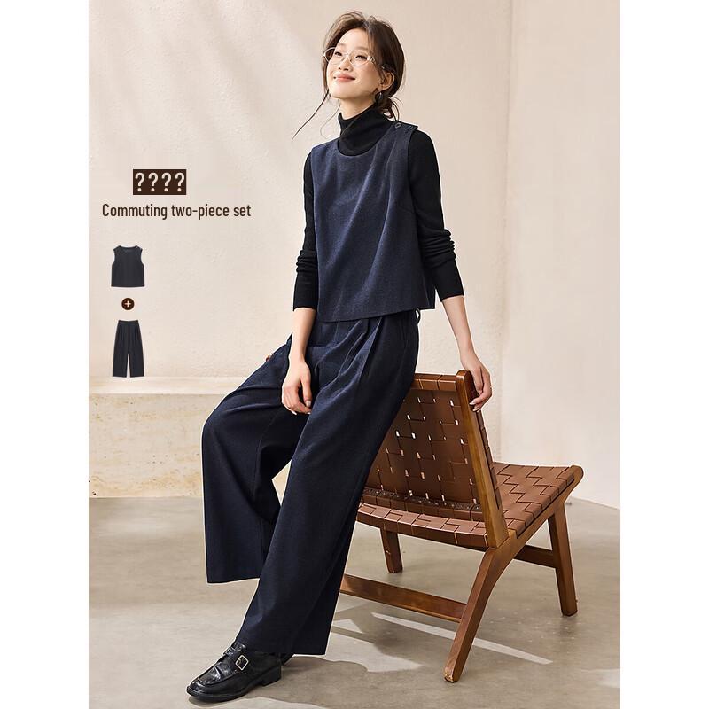 MohanyiMei Women s 2025 Autumn Old Money Vest & Wide-Leg Pants Set 2XL