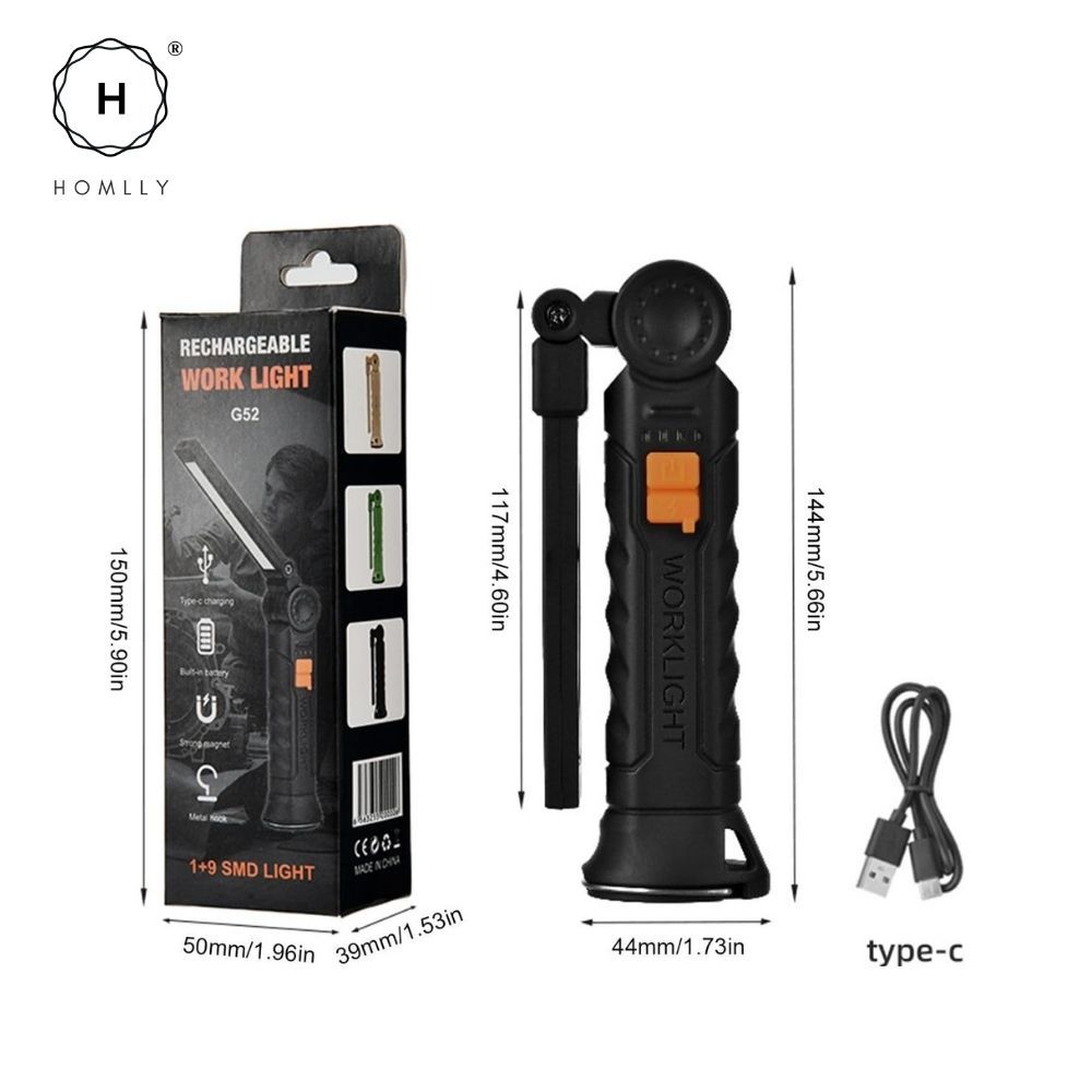 Homlly Portable Magnetic Rechargeable LED Flash Light Torch Lamp with 360 Degrees Rotate