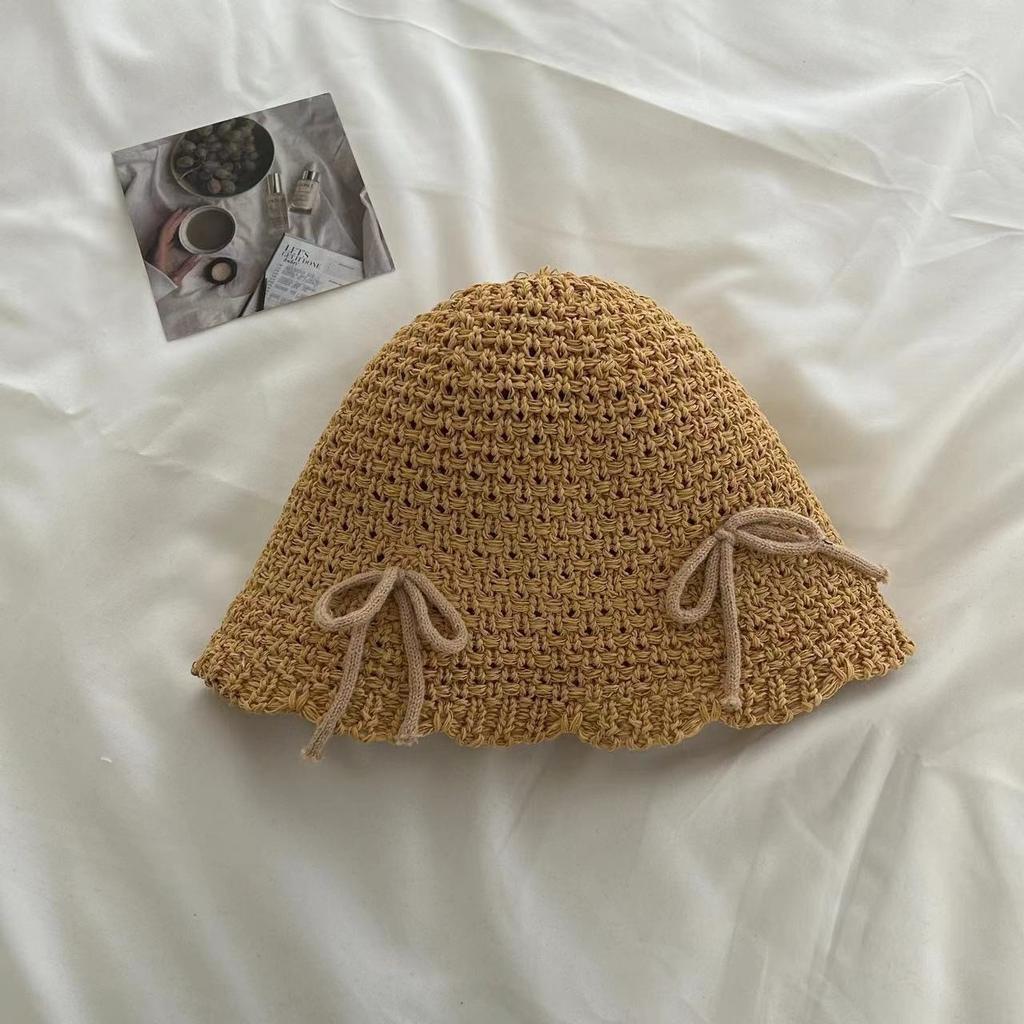 Summer new sun hat women's South Korea Dongdaemun weaving hollowed out after split fork sun protection hat fisherman hat children