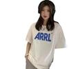 Medium and long round neck simple letter T-shirt women's short sleeve tide design sense niche summer ins Korean version tide