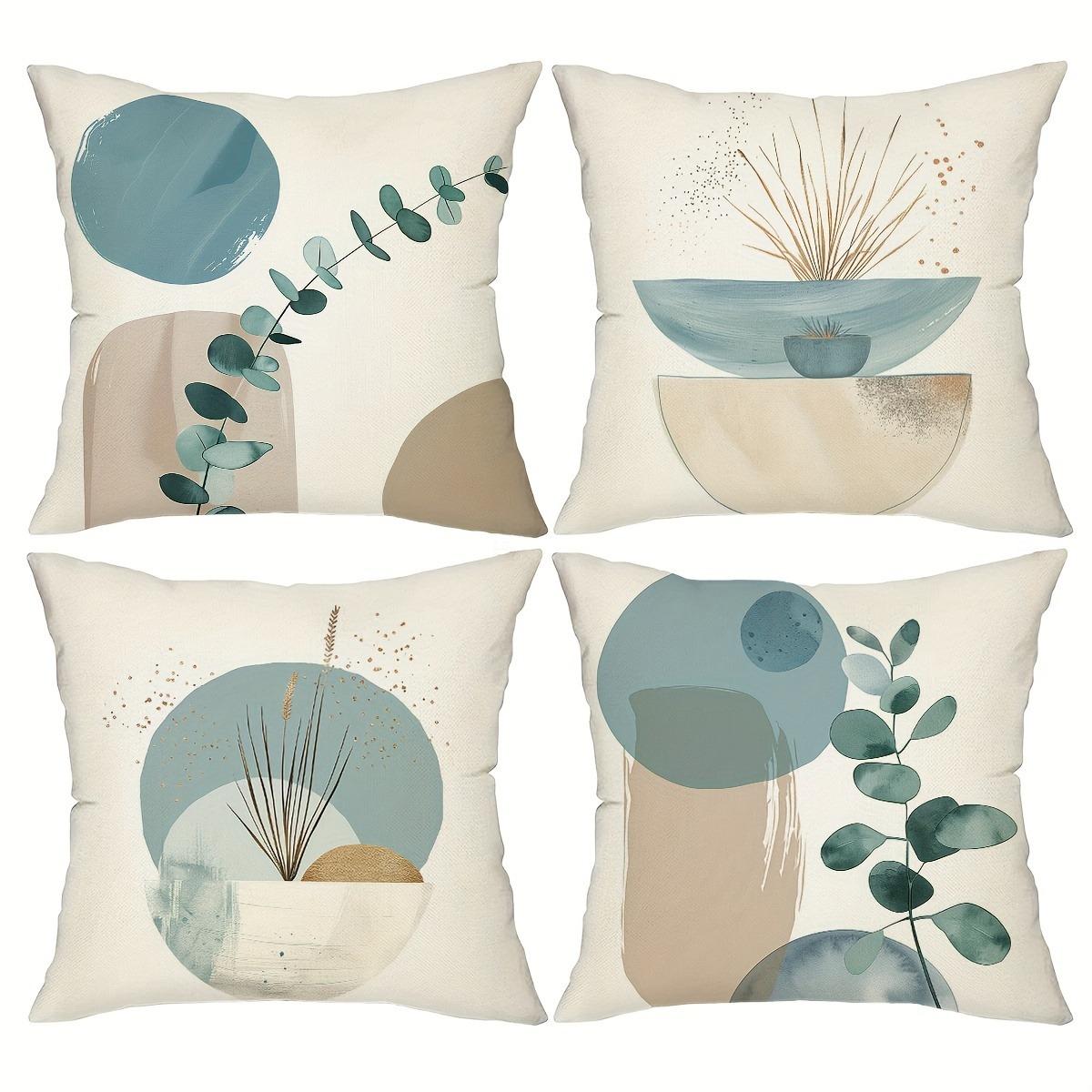 Shunika Chen Unisex Light/Blue Abstract Minimalist Geometric Leaf Pattern Printed Pillowcase Bohemian Sofa Cushion Cover Modern Home Decoration Shor